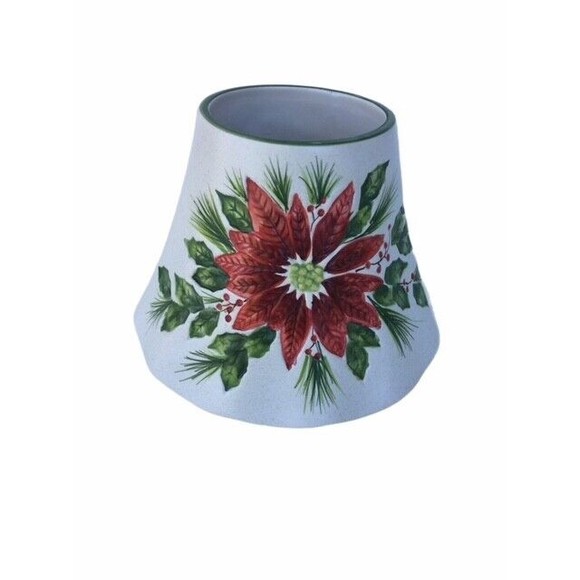 BF SHERRILL CHRISTMAS POINTSETTIA EMBOSSED CERAMIC CANDLE TOPPER Holiday SHADE - Picture 3 of 5